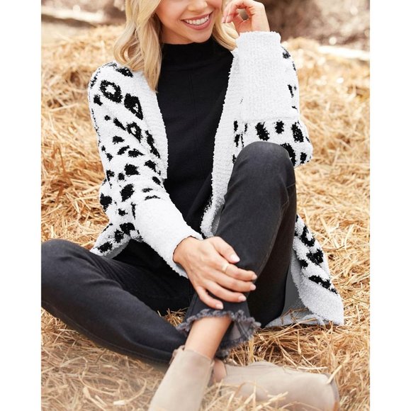 Womens Long Sleeve Open Front Fall Fashion Loose Knit Printed Winter Coats - Picture 2 of 4